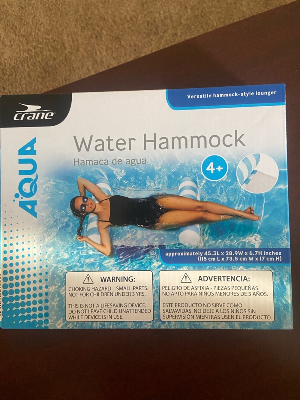 Crane Aqua Blue Water Hammock - Inflatable Pool Lounger